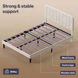 VOGREX White Upholstered Platform Double Bed Frame - thumbnail 4