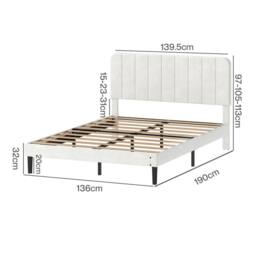 VOGREX White Upholstered Platform Double Bed Frame - thumbnail 2