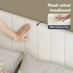 VOGREX White Upholstered Platform Double Bed Frame - thumbnail 5