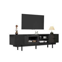 ModernLuxe TV cabinet stand with 2 drawers, doors & open shelf for 80 inch TV in Black - thumbnail 8
