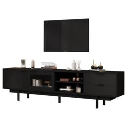 ModernLuxe TV cabinet stand with 2 drawers, doors & open shelf for 80 inch TV in Black - thumbnail 6