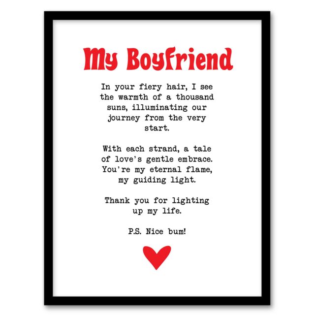 "Artery8 Love Poem Ginger Boyfriend Romantic Funny Framed Art Print in White - Size: W12"" x H16""" - image 1