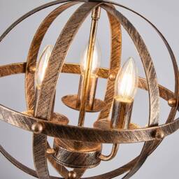 NIVOR 3 Light Industrial Globe Vintage Chandelier Spherical Pendant E14 in Gold - thumbnail 8