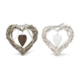 Voltico Heart Wicker Hanging Decoration with Wooden Heart Charm, 2 Colours in White - thumbnail 5