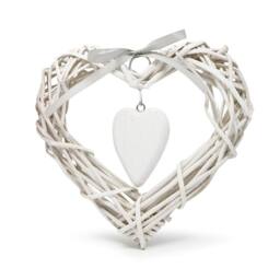 Voltico Heart Wicker Hanging Decoration with Wooden Heart Charm, 2 Colours in White - thumbnail 4