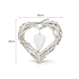 Voltico Heart Wicker Hanging Decoration with Wooden Heart Charm, 2 Colours in White - thumbnail 2