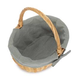 Red Hamper Cotton Lined Wicker Shopping Basket Buff Willow Oval Shopper in Grey - thumbnail 2