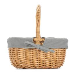 Red Hamper Cotton Lined Wicker Shopping Basket Buff Willow Oval Shopper in Grey - thumbnail 3