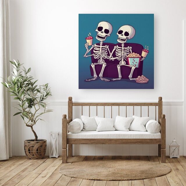 "Warren Reed - Designer Skeletons At The Cinema Canvas - Size: W30"" x H30""" - image 1