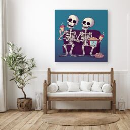 "Warren Reed - Designer Skeletons At The Cinema Canvas - Size: W30"" x H30""" - thumbnail 1