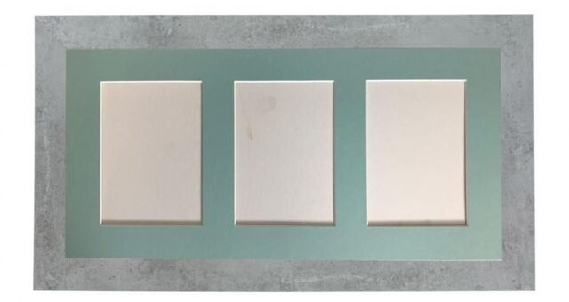Frames & Mirrors 4U Metro Mineral Grey Frame with Blue Mount for 3 Image Sizes 7 x 5 Inch in Mid Grey - image 1