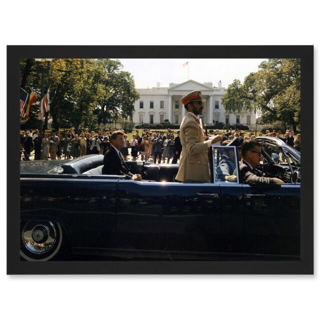 Artery8 Parade President John F Kennedy Emperor Haile Selassie Photo White House Artwork Framed Wall Art Print A4 in Black - image 1