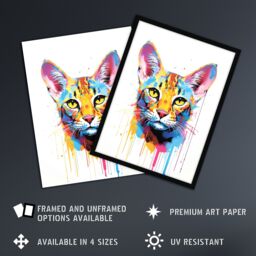 "Artery8 Wall Art Print Savannah Cat Lover Gift Pet Portrait Orange Blue Pink Artwork Painting Art Framed - Size: W12"" x H16""" - thumbnail 2