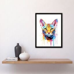 "Artery8 Wall Art Print Savannah Cat Lover Gift Pet Portrait Orange Blue Pink Artwork Painting Art Framed - Size: W12"" x H16""" - thumbnail 4
