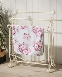 Dibor Vintage Three Rung Towel Rack Cast Iron Ornate Scrolled Freestanding Towel Rail in White - Size: Medium