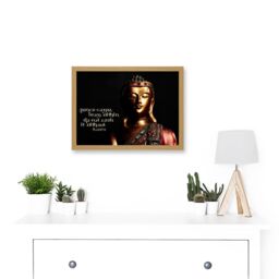 Artery8 Peace Comes From Within Buddha Statue Uplifting Quote Artwork Framed Wall Art Print A4 in Light Oak - thumbnail 2