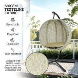 OUTSUNNY Hanging Egg Chair Outdoor Indoor Swing Chair, Folding Basket, Khaki - thumbnail 6
