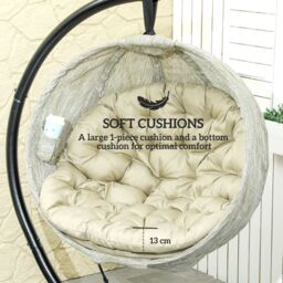 OUTSUNNY Hanging Egg Chair Outdoor Indoor Swing Chair, Folding Basket, Khaki - thumbnail 4