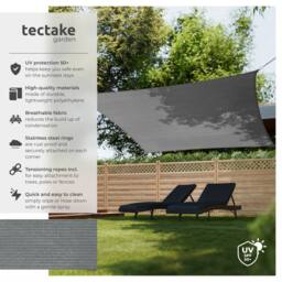tectake Shade Sail - Rectangular With Uv Protection 50+, Water-Repellent, Grey - Size: Small - thumbnail 2