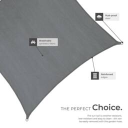 tectake Shade Sail - Rectangular With Uv Protection 50+, Water-Repellent, Grey - Size: Small - thumbnail 5
