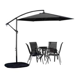 Samuel Alexander Outdoor 4 Person Round Glass Top Garden Dining Table Chairs With Banana Parasol & Base in Black - thumbnail 1