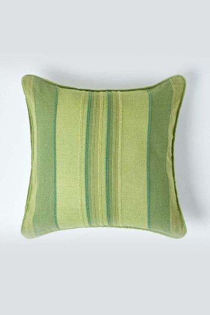 Homescapes Cotton Striped Morocco Cushion Cover in Green - Size: 60 cm x 60 cm - image 1