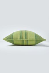Homescapes Cotton Striped Morocco Cushion Cover in Green - Size: 60 cm x 60 cm - thumbnail 2