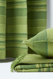 Homescapes Cotton Striped Morocco Cushion Cover in Green - Size: 60 cm x 60 cm - thumbnail 5