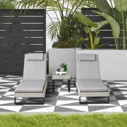 OUTSUNNY Rattan Sun Lounger Set w/ Cushions, 5-Level Chaise Lounge Chairs in Light Grey - thumbnail 1