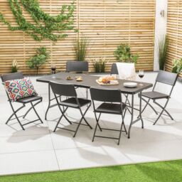 Christow Garden Dining Set 6 Seater Rattan Effect Table Chairs Outdoor Furniture - thumbnail 2