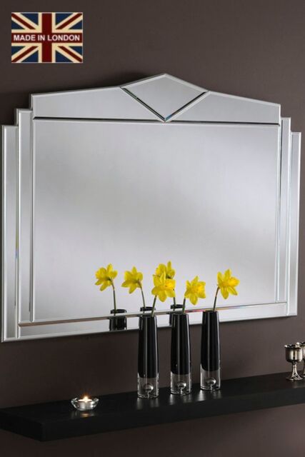 Yearn Mirrors Art Deco Overmantle Mirror Bevelled 109(w)x76cm(h) in Silver