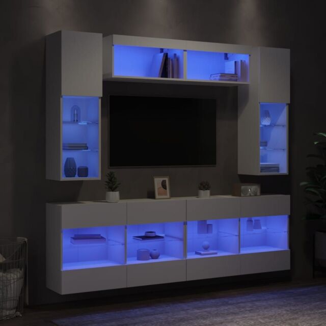 Berkfield Home 6 Piece TV Wall Cabinet Set with LED Lights White - image 1