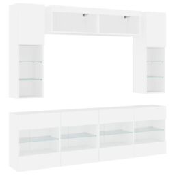 Berkfield Home 6 Piece TV Wall Cabinet Set with LED Lights White - thumbnail 3
