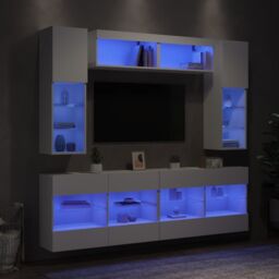 Berkfield Home 6 Piece TV Wall Cabinet Set with LED Lights White - thumbnail 1