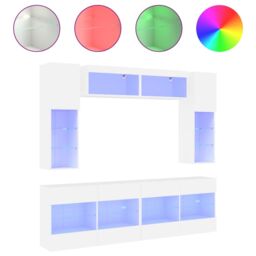 Berkfield Home 6 Piece TV Wall Cabinet Set with LED Lights White - thumbnail 2