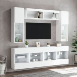Berkfield Home 6 Piece TV Wall Cabinet Set with LED Lights White - thumbnail 4