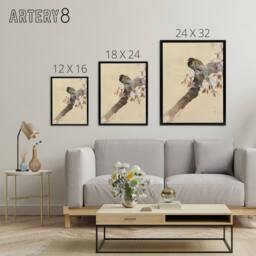 "Artery8 Pheasant On Cherry Blossom Branch Framed Canvas Wall Art Print Koson in Beige - Size: W12"" x H16""" - thumbnail 4