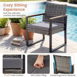 Costway 3PCS PE Wicker Patio Conversation Set Bistro Set w/Cushion &Side Table in Grey - thumbnail 7