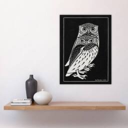 "Artery8 Two Owls Vintage Animal Painting Vintage Wall Art Print Graag in Black - Size: W12"" x H16""" - thumbnail 4