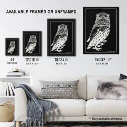 "Artery8 Two Owls Vintage Animal Painting Vintage Wall Art Print Graag in Black - Size: W12"" x H16""" - thumbnail 3