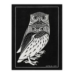 "Artery8 Two Owls Vintage Animal Painting Vintage Wall Art Print Graag in Black - Size: W12"" x H16""" - thumbnail 1