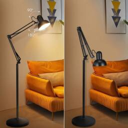 VOGREX LED Floor Standing E27 Lamp Adjustable Living Room Bedroom Home Light in Black