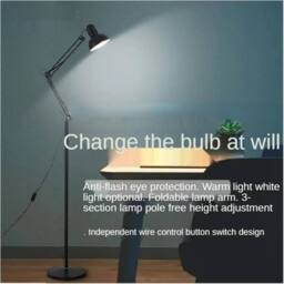 VOGREX LED Floor Standing E27 Lamp Adjustable Living Room Bedroom Home Light in Black - thumbnail 5