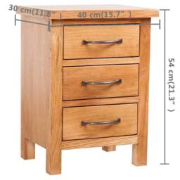 Berkfield Home Nightstand with 3 Drawers 40x30x54 cm Solid Oak Wood in Brown - Size: 40 x 30 x 54 cm - thumbnail 5