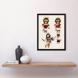 Artery8 Hopi Native People Drawings Framed Wall Art Print Hopi Kachinas in White - Size: A4 - thumbnail 2