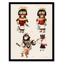 Artery8 Hopi Native People Drawings Framed Wall Art Print Hopi Kachinas in White - Size: A4 - thumbnail 1