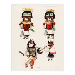 Artery8 Hopi Native People Drawings Framed Wall Art Print Hopi Kachinas in White - Size: A4 - thumbnail 3