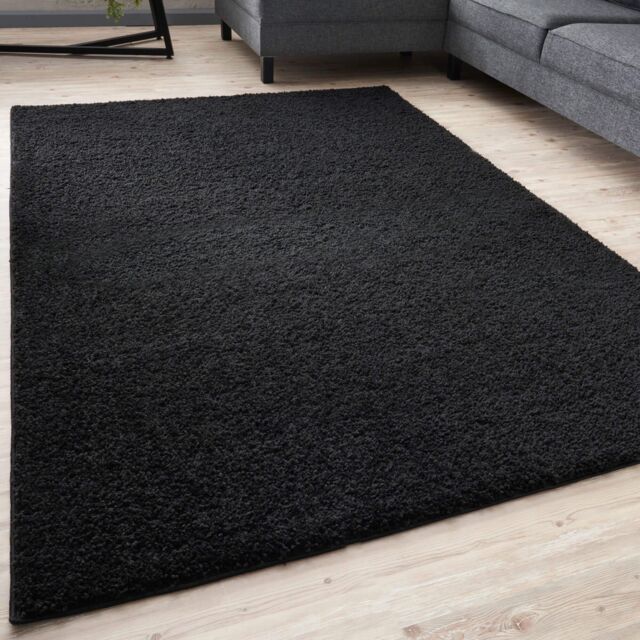 THE RUGS Black Plain Soft High Pile Shaggy Rugs & Runners Living Room Bedroom - Size: 120 cm x 120 cm - image 1