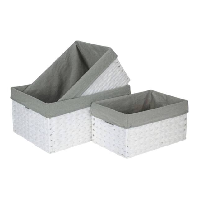 Red Hamper Set of 3 White Paper Rope Storage Basket with Grey Cotton Lining - image 1