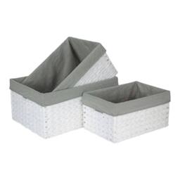 Red Hamper Set of 3 White Paper Rope Storage Basket with Grey Cotton Lining - thumbnail 1